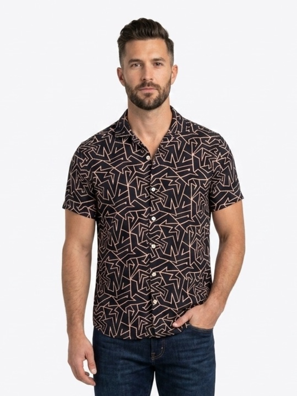 Original Use Geometric Abstract Print Short Sleeve Button Down Shirt Size Medium
